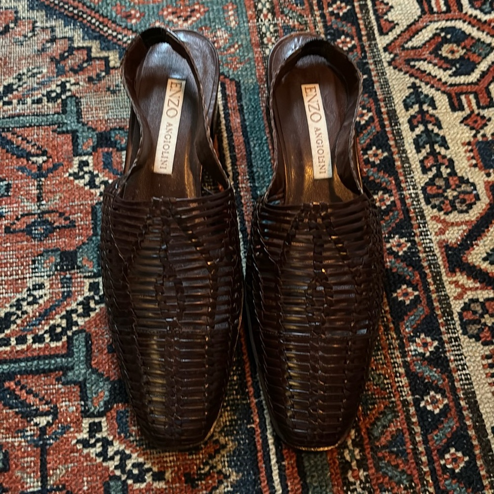 Enzo Angiolini Woven Leather Slingbacks